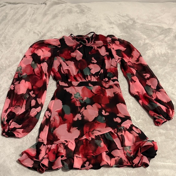 Ted Baker Black and Pink Tie-Front Dress - Picture 1 of 4
